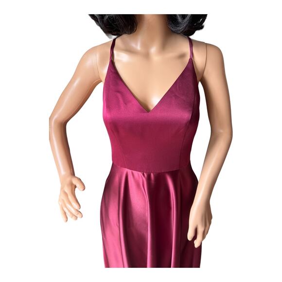 CELEBRATE DB STUDIO spaghetti strap satin a-line long dress iWine Cherry size 2 - Picture 15 of 16